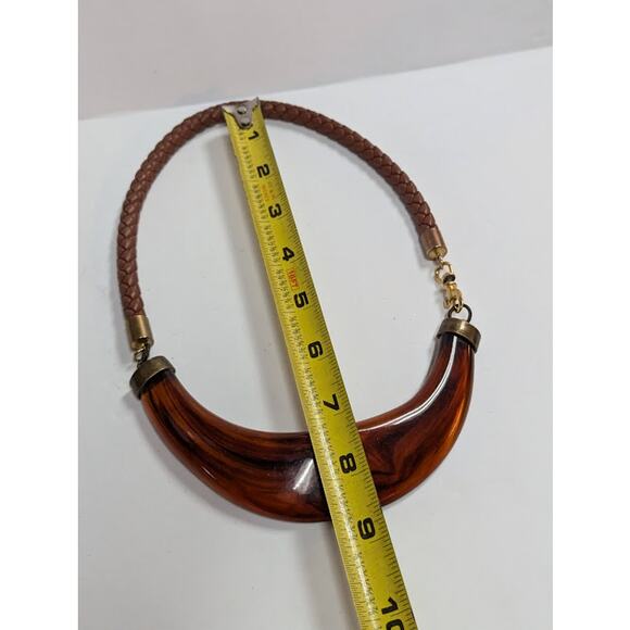 Funky Vintage Fashion Necklace Statement Faux Tortoise Shell Braided lobster - Picture 6 of 6
